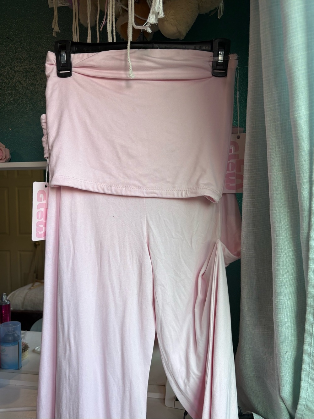 LA:glow Pale Pink Fold-Over Waist Lounge Pants Tube Top Set